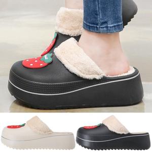 슈즈스마트 여성 통굽 털 슬리퍼 방한화 겨울 통굽 키높이 실내화 신발  털신발 W88딸기막힘퍼