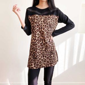 까르죠아 가죽 브이 호피 겨울 롱 티셔츠 엄마옷 빅사이즈 미시 여성 블라우스
