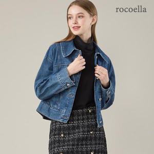 [로코엘라] 캘리 코튼 100 세미크롭 여성 데님자켓