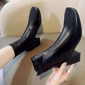 캐주얼 여성 세련된 스퀘어코 앵클 부추 겨울 신발 (WFGHQNW)