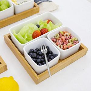 카밀리아 나눔접시 세트 반찬 그릇 디저트 트레이 사각 2칸+직사각 1칸