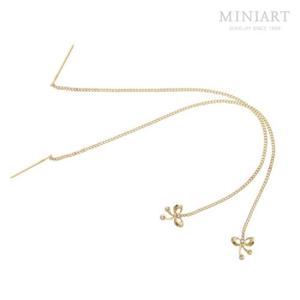 14K 골드리본 여자 롱 드롭 금 줄 귀걸이 이어링 G296