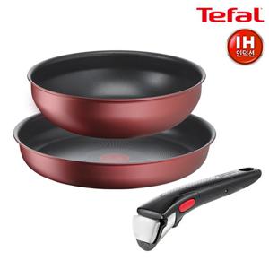 [테팔] IH 매직핸즈 그레이스 레드 단품 프라이팬 28cm+볶음팬 26cm+안심 손잡이