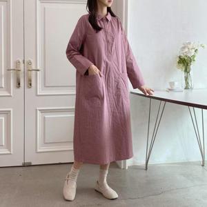 [옷자락] 여자 겨울 임부복 홈웨어 반오픈 포켓 롱 원피스