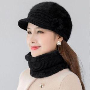 [셀러허브_여성트랜드패션]중장년 할머니 여자겨울모자 토끼털 꽃 세트