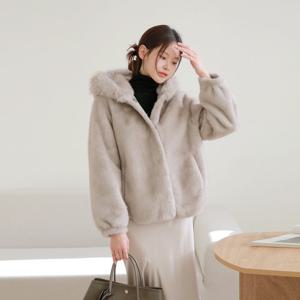 [최초가 89,000원][르포엠]플러프 FAUX 밍크 트리밍 후드자켓