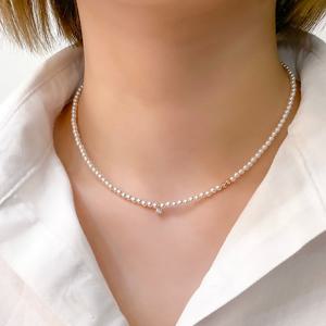 [오팔하우스] 14k 컷팅볼 큐빅 진주 비드 목걸이 OPPN0153