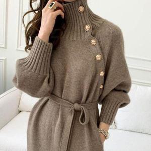 [셀러허브_여성트랜드패션]ONM 여성 가을 겨울 니트 목폴라 터틀렉 롱 원피스 브라운