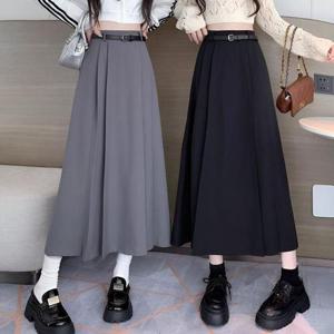 [HYIK0PC1_4B]여성 데일리룩 플리츠 롱 스커트 겨울치마