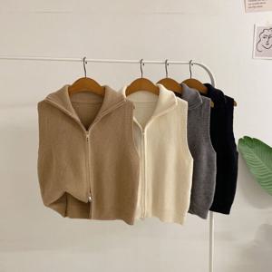 허니제이 / 크로쥬 카라 하이넥 투웨이 니트 집업 조끼(4color)