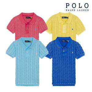 [폴로 랄프로렌] 여성 슬림핏 케이블 반팔 카라넥 니트