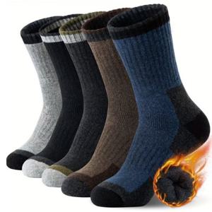 남성 배색 겨울 양말 장목 두꺼운 양모 파일 등산 방한 스포츠 양말 5켤레