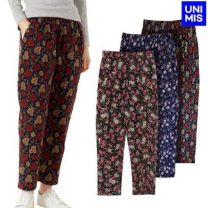 유니미스 여성 겨울 기모 일자 배기팬츠 꽃무늬 몸빼바지