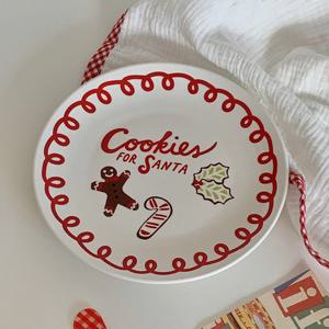 크리스마스 홈파티 레트로 쿠키 세라믹 플레이트 원형접시