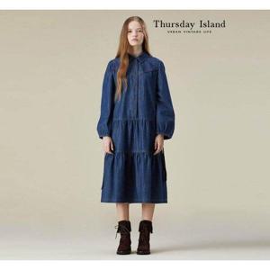 [써스데이아일랜드][Thursday Island] 셔링 티어드 데님 원피스(T236MOP304W)