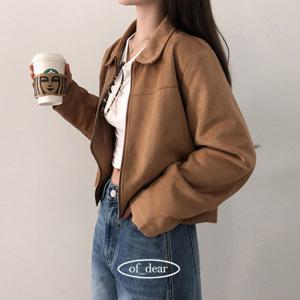 더핑크 / 모린 스웨이드 블루종 크롭 레더자켓