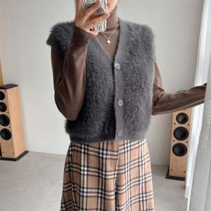 [다잇템]여자 인조밍크 털조끼 따뜻한 브이넥 스판 조끼