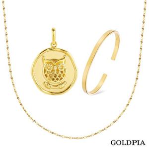 [골드피아] 18K 트윙클 체인 목걸이 + 부엉이펜던트 + 뱅글팔찌 세트