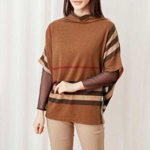 [까르죠아]가오리 체크 블라우스 빅사이즈 여성 티셔츠 기모 겨울 가을 마담복 엄마옷 중년