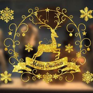 (WFFXDHM) 윈도우 성탄절 스티커 골드 크리스마스 유리 루돌프