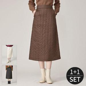 [로코엘라]벨리 A라인 슬림핏 패딩 롱스커트 1+1