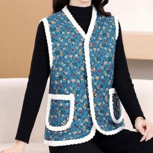 [오노마] ONM 여성 촌캉스 꽃무늬 할머니 누빔 조끼 털안감 방한