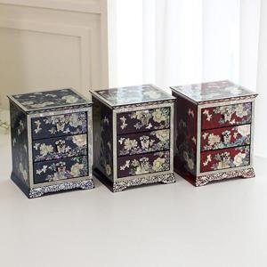 [박씨상방] 한지 나전 3단 목단꽃 서랍 보석함