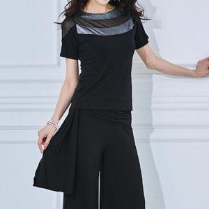 [까르죠아]까르죠아 실버 망사 반팔 블라우스 스포츠 라인댄스복 차밍 줌바 반짝이 시스루 반팔티셔츠