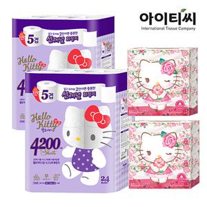 N[헬로키티] 시그니쳐 5겹 프리미엄 화장지 24롤 2팩 + 로맨틱 소프트 로션티슈 6팩
