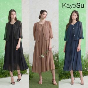 [Kayesu] 케이수 플리츠 쉬폰 시스루 셋업 2pcs(자켓+원피스)