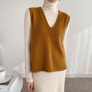 여자 봄 가을 겨울 라쿤 울 무지 브이넥 숏 니트 조끼 베스트