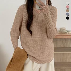 [유니제이] 블로라 패턴 브이넥 니트티