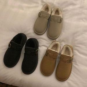 [에이치플러스몰]소가죽 스웨이드 에코 퍼 통굽 여성 로퍼 단화 겨울화