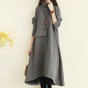 [유니제이] 렌디 터틀넥 니트 언발 롱 원피스/빅사이즈/기모/겨울원피스/빅사이즈