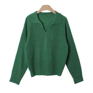 [샵앤]네프 여성 카라 V넥 루즈핏 봄 간절기 데일리 긴팔 니트 티셔츠 JLE-WKN-3039-그린