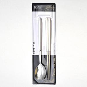 국산 프리미엄 스텐 수저세트 한식기 숟가락 젓가락 세트 (화이트)