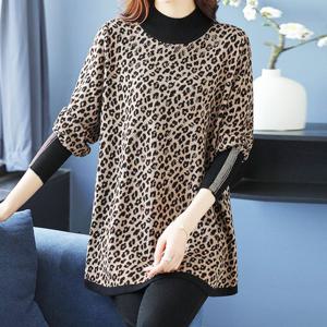 까르죠아 A라인 호피롱니트 40 50대여성의류 빅사이즈 겨울 폴라 티셔츠