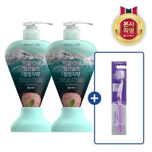 히말라야 핑크솔트 펌핑치약 아이스민트 285g x 2개 (+ 퍼플 화이트닝 칫솔 1입)