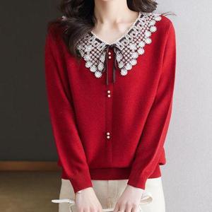 [블랙퀸]레이첼 뜨개 레이스 카라 니트 blk002219