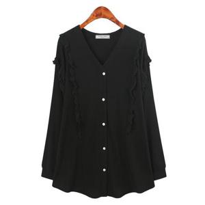 [허밍퍼플]여성용 2314 바바 이중 프릴 BL 빅사이즈 블라우스 단추 긴팔 긴소매 봄 가을 세련미 여성의류