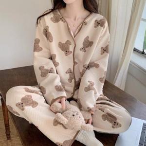 [홀리지]아로바 누빔 테디베어 투피스 홈웨어 잠옷 파자마세트