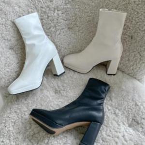 [옷자락]여자 가죽 레더 스판 가보시 하이힐 3컬러 앵클부츠