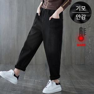 [퀸이즈] [빅사이즈]페나 앞포켓 데님 융기모 밴딩팬츠