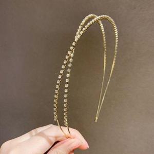 [에이치플러스몰]골드 비즈 큐빅헤어밴드 더블스트랩 블링 머리띠