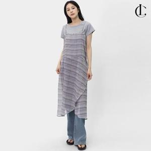 엘케이트 여자 뷔스티에 원피스 끈나시 체크 레이어드 여름원피스 LIM002