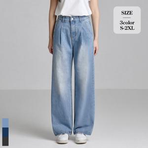 포레스트핏 / (또입진3탄) 핀턱 와이드 워싱 데님 팬츠