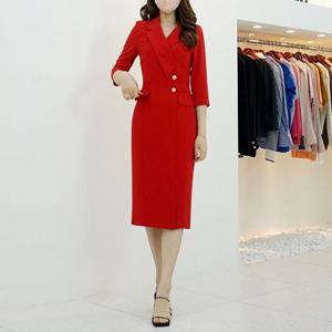 스타일라떼 / 언발 카라넥 페이크 포켓 H라인 슬림 원피스