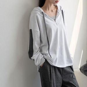 [나크21](55~99) 배색 후드 반집업 티셔츠 KO53-T-04