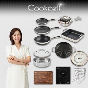 [쿡셀] 블랙큐브 세라믹 IH프라이팬+가마솥+패밀리팬 특집구성(프라이팬22cm, 프라이팬28cm, 궁중팬28cm)+사각멀티팬+가마솥22cm/뚜껑, 36패밀리팬/뚜껑, 28찜기, 28유리뚜껑, 실리콘 손잡이(2P)+쿡셀인덕션, 쿡셀 엔드그레인 원목도마