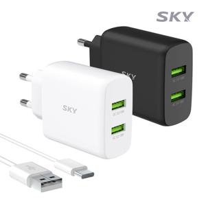 ★어댑터+케이블 set★ 스카이 필 36W USB 듀얼 고속 충전기 동시 고속충전 QC3.0 Q2S